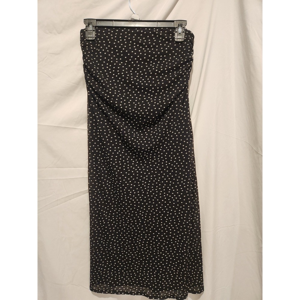 Abercrombie & Fitch Bodycon Polka Dot Ruched Mesh Strapless Midi Dress Black S - Picture 2 of 5